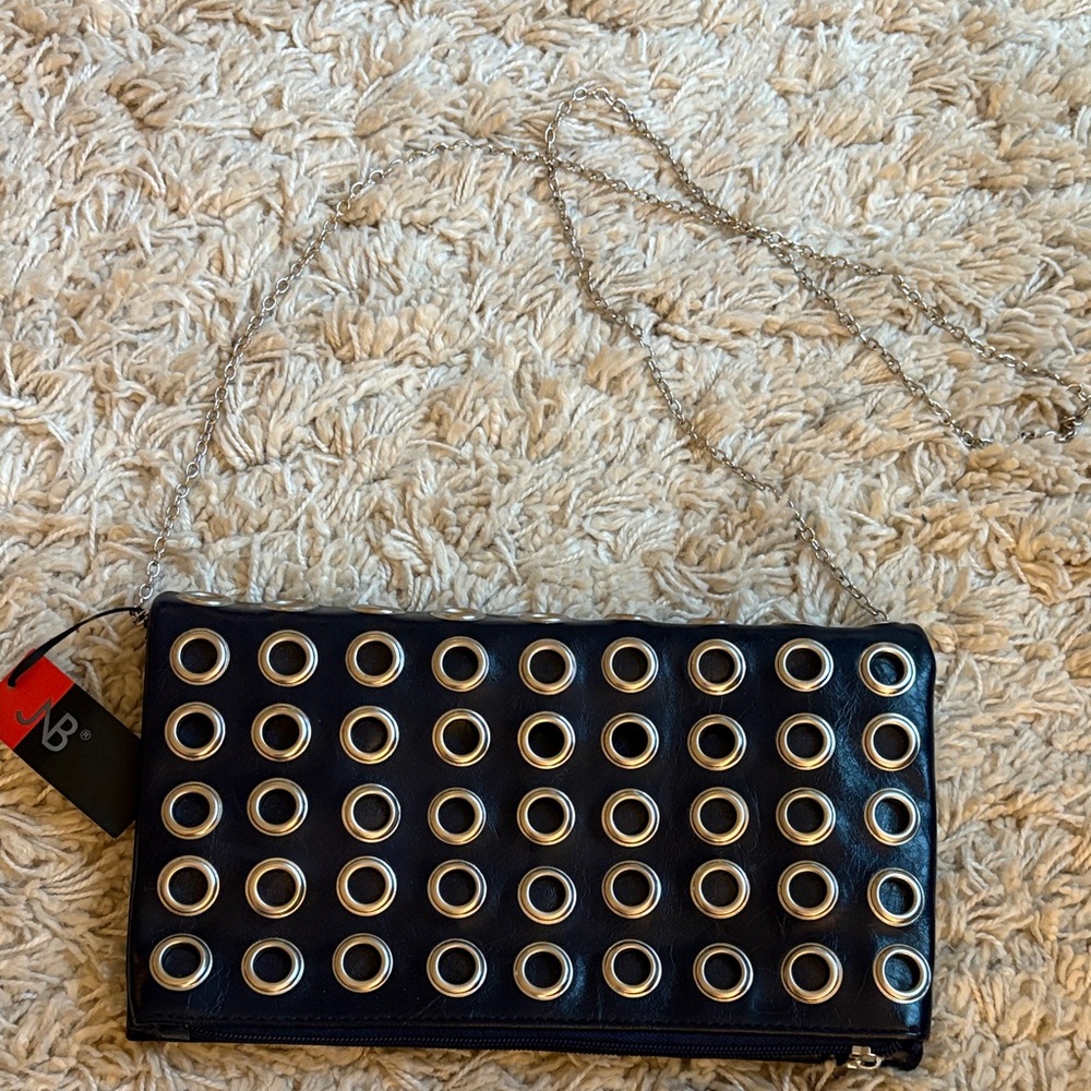 Navy Grommet Studded Clutch